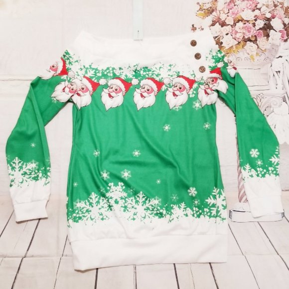 Christmas Women Jumper Sweater Off Shoulder Long Sleeve Pullover Top Sweatshirt - Picture 8 of 9